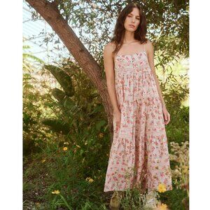 THE GREAT. The Serenade Dress Pink Floral Maxi Dress Sleeveless Size 0 XS Boho